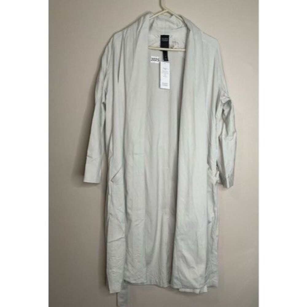 NWT Eileen Fisher Twill Side-Tie Trench Bone Wrap Elagant Coat Women Size M‎